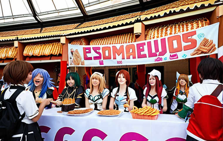 **

"A bustling Elsword offline event in Madrid. Cosplayers dressed as their favorite characters (e.g., Elesis, Add, Aisha) gather around a tournament stage, cheering enthusiastically. The scene is energetic and colorful, with banners and posters of Elsword characters decorating the venue.  Focus on the expressions of excitement and camaraderie between the attendees.  Include a food vendor selling churros and chocolate in the background. High-quality photography, dynamic composition."

**