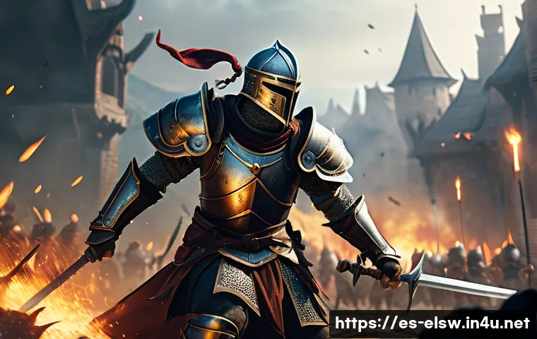 엘소드 버프 시스템 이해 - A dynamic fantasy battle scene featuring a melee warrior character clad in detailed armor and wearin...